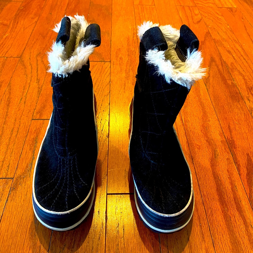Black Sorel Tivoli Suede and Faux Fur Pull-On Boots